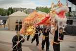 The Mak Fai Washington Kung Fu Club performed a traditional dragon and lion dance, followed by a Kung Fu demonstration, during this year's Kent International Festival. Twenty-five performance groups took the stage throughout the event. (Photo by Allison Int-Hout)