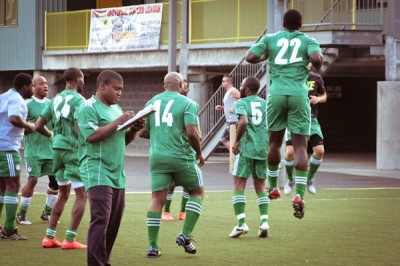 Gambia's team works out before a match in 2012. The small African nation typically fields a surprisingly strong team. (Photo by Sihanouk Mariona)