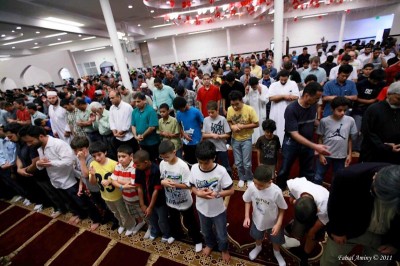 The Muslim Association of Puget Sound Mosque in Redmond is packed for prayers on one of the final evenings of Ramadan (Photo by Faisal Aminy/Ammana Photos)