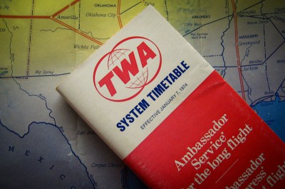 vintage TWA airline timetable