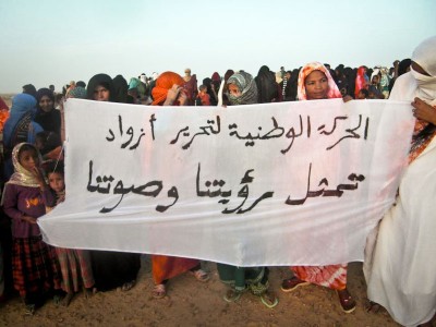 Women in Timbuktu protest control of their city by Islamist group Ansar Dine. (Photo via  <a href="http://www.magharebia.com/cocoon/awi/xhtml1/en_GB/homepage/"> magharebia.com</a>)
