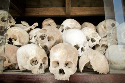 Skulls of Cambodians killed by the Khmer Rouge  at the Killing Fields memorial outside of Phnom Penh. (Photo by Roxana Norouzi)