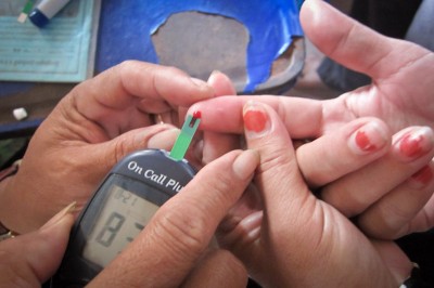 A rare scene in Cambodia–diabetes screening. (Photo by Kounila Keo)