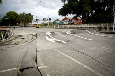 Earthquake damaged roads in Christchurch. (Photo courtesy Christchurch City Council)