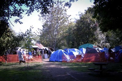 Nickelsville, Seattle's long-running unsanctioned tent city, at T-107 Park on the Duwamish Waterway. (Photo by Joe Mabel)