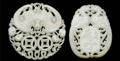 A pair of reticulated jade pendants from the 19th century that sold at 20 times their pre-sale estimate. (Photo from Bonham's auction catalogue)