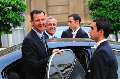 Syrian President Bashar al-Assad on a state visit to Paris in 2008. Since the civil war broke out, Assad has become an international pariah. (Photo by  Amar Abd Rabbo)
