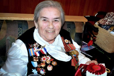 Buzya Shapovalova, now 88 years old, at the Victory Day celebration last Thursday. (Photo by Valeria Koulikova)