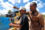 Rwandan filmmakers--and "Finding Hillywood" interns--Richmond Runanira and Christian Bishika on set. March 2008. (Photo courtesy of Leah Warshawski)