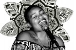 Illustrated portrait of JusMoni by Kristina Griffith from a photo by Nicole Wegner Mercado.