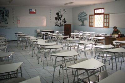 An empty classroom in Santiago, Chile. (Photo by  Ryan Greenberg )