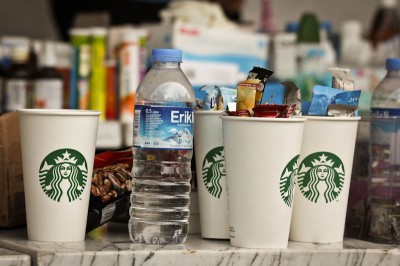 While Starbucks functioned as a first-aid stand, volunteers used cups to hold small bits of supplies. (Photo by Christan Leonard)