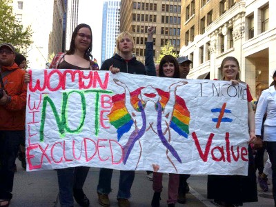 The newly formed Gender Justice League marches in Seattle's May Day rally. (Photo via <a href="https://www.facebook.com/GenderJusticeLeague" target="_blank">GJL Facebook Page</a>)