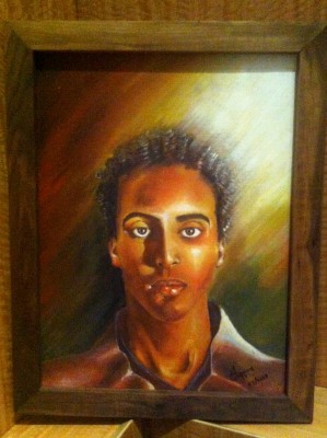 Tesfelaise's self portrait, which won the Congressional Art Competition, and is now on display at the US Capital in Washington DC. (Photo by Colleen McDevitt)