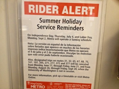 The metro rider alert issued before the Fourth of July. (Photo by Joana Ramos)