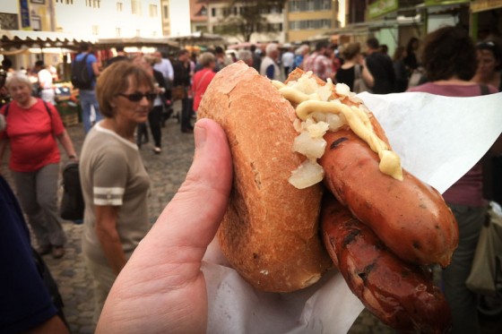 Double-decker sausage in Freiburg. (Photo by Jeremy Keith <a href= "http://www.flickr.com/photos/adactio/"> via Flickr).