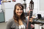 Seattle folk-singer Agnes Ingarra poses backstage after her set.