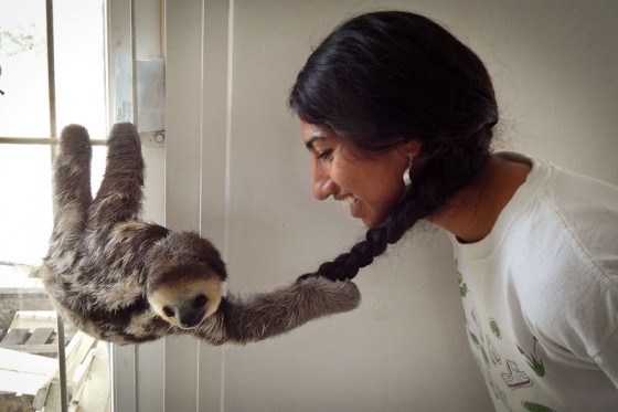 Conservationist and children's book author, Sharanya Sarathy, 17, spent part of her summer at a sloth rehabilitation center in Suriname. (Photo by Priya Sarathy)