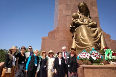 The Seattle delegation, including the author (fourth from left) at the Happy Mother monument in Mustakillik Square. (Photo by Jeff Godden)