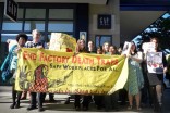 UW United Students Against Sweatshops demonstrates outside a local GAP store with a Bangladeshi survivor of the Tazreen factory fire. (Photo courtesy Emily Garverick)