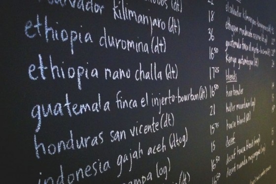 Whole bean coffees listed by source region at Stumptown Coffee on Capitol Hill. (Photo by Alex Stonehill)