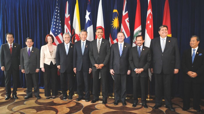 Leaders of TPP member states and prospective member states at a TPP summit in 2010. (Photo from Wikipedia)