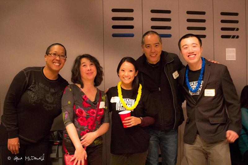 Seattle Asian American Film Festival organizers and filmmakers from last year's festival gather for a photo. From left to right, Eli Kimaro, Valerie Soe, Vanessa Au, Yuji Okumoto and Kevin Bang. (Photo by Gina McDonald)
