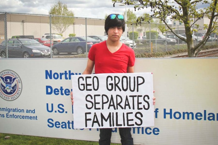 Jose Moreno, who helped organize the original hunger strike in the Northwest Detention Center in March, has been a frequent feature at protests outside the facility since his release. (Photo by Lael Henterly)