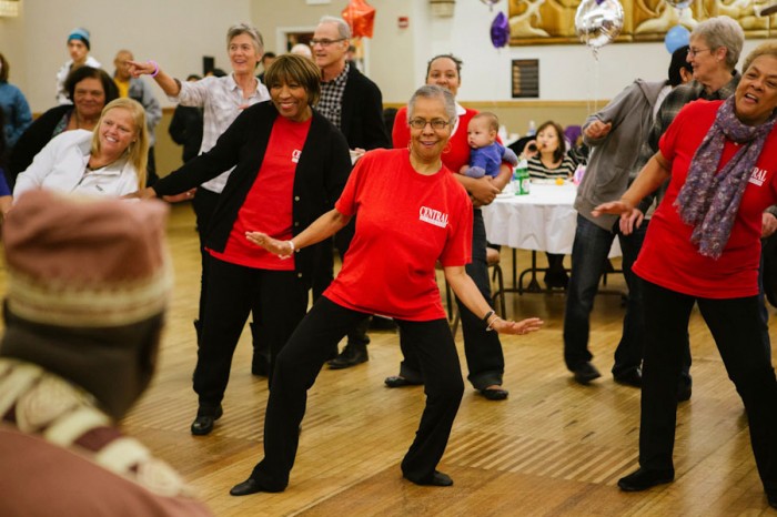 Members of the Central Area Senior Center Sliders Dance Group learn some West African moves at the November World Dance Party. (The World Dance Party held at the Filipino Community Center in November. (Photo by <a href="http://stevenzhangphotography.com/">Steven Zhang</a>)