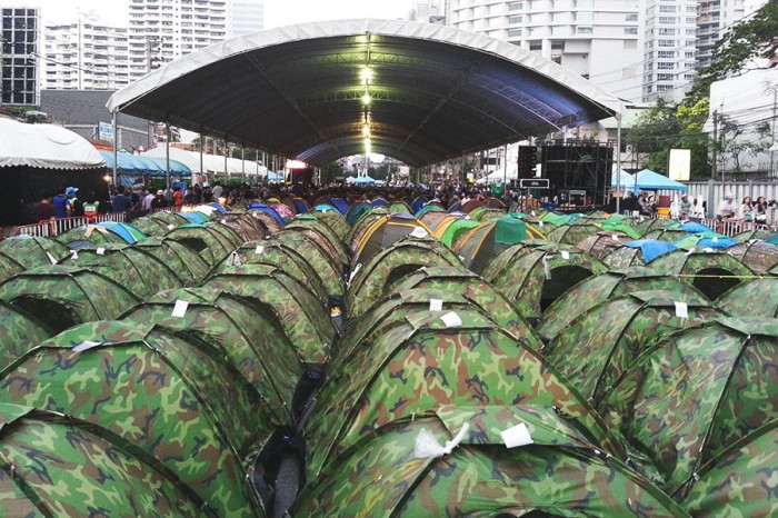 A "tent city" pops up around the Shutdown Bangkok protest site in February 2014. (Photo by Gennie Gebhart)