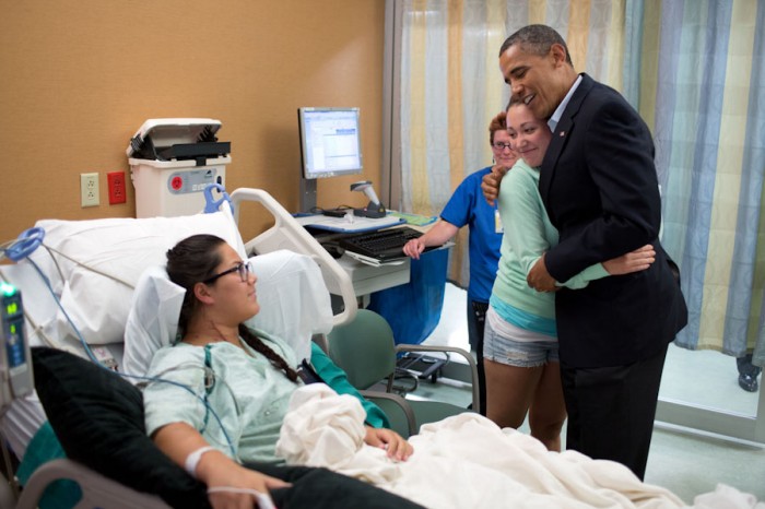 President Obama visits victims of the 2012 movie theater shootings in Aurora, Colorado. (Photo by Pete Souza / The White House)