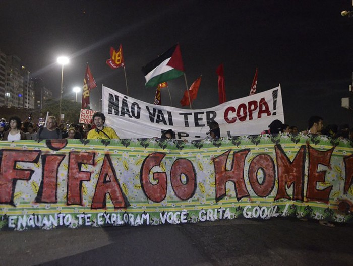 Protest against the World Cup in Copacabana on June 12, 2014.  (Photo from Agência Brasil, a public Brazilian news agency)