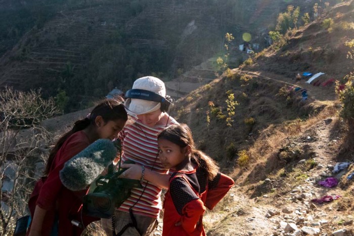 Seattle Filmmaker Amy Benson in Nepal with Shanta's Darnal's sisters. (Photo by Ram Kumar Darnal)