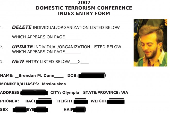 Section of a form used to add a new person to the terrorist watch list. (Via johntowery.com)