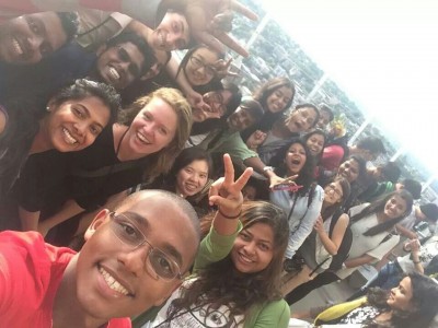 Selfie by students group studing in UW in seattle...