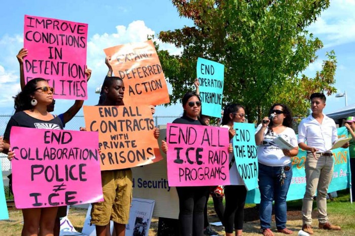 An August 2nd demonstration in support of hunger strikers at the Northwest Detention Center. (Photo by Sam Smith)