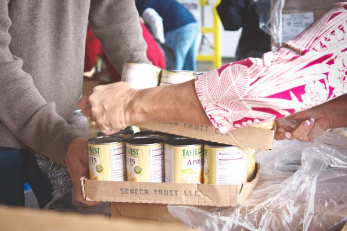 Volunteers unpack donations at a food bank in California. (Photo from Flicrk by OC Foodbank)