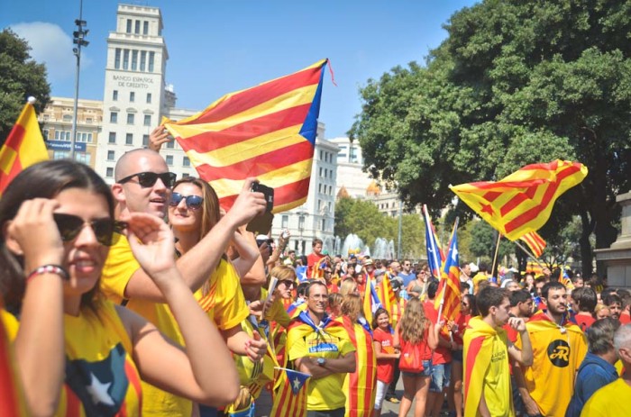 Demonstrators gathered last week at La Plaça de Catalunya in Barcelona to celebrate La Diada, a regional holiday commemorating the day the city fell to the Spanish in the War of Spanish Succession. (Photo by Seth Halleran)