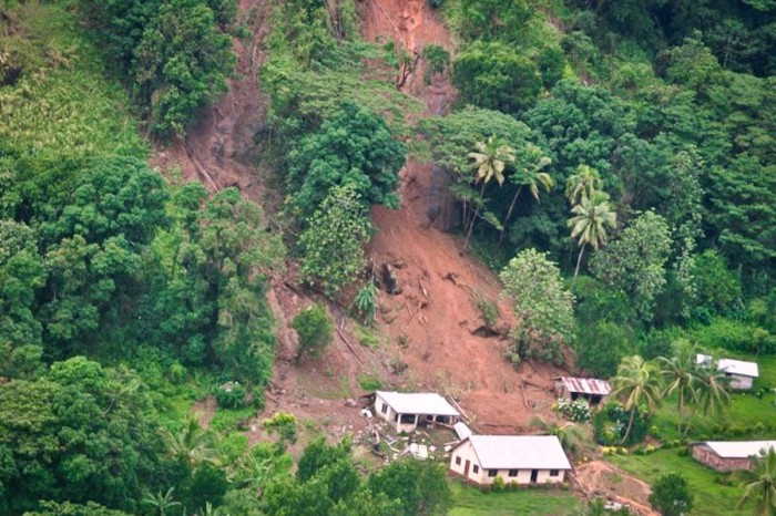 A landslide in Tukuraki village shows the impacts of climate change in Fiji beyond rising sea levels. (Photo by Janet Lotawa)