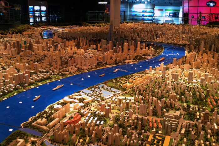 A model of Shanghai’s new eco-friendly cityscape at the Shanghai Urban Planning Exhibition Center. (Photo by Christina Twu)