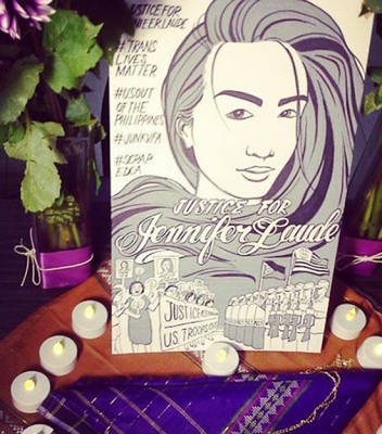 A makeshift altar at Inay's, fashioned by Seattle mourners and organizers. (Photo by Henry Luke)