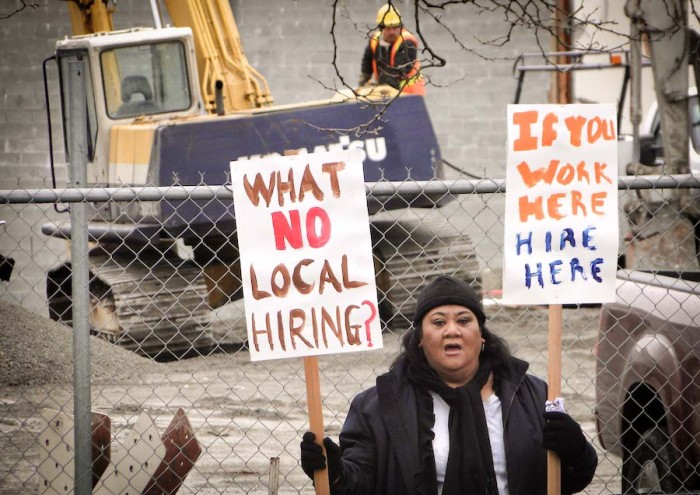 Violet Lavatai protests outside of a construction site in Rainier Beach in 2012 with Got Green. (Photo courtesy Got Green)