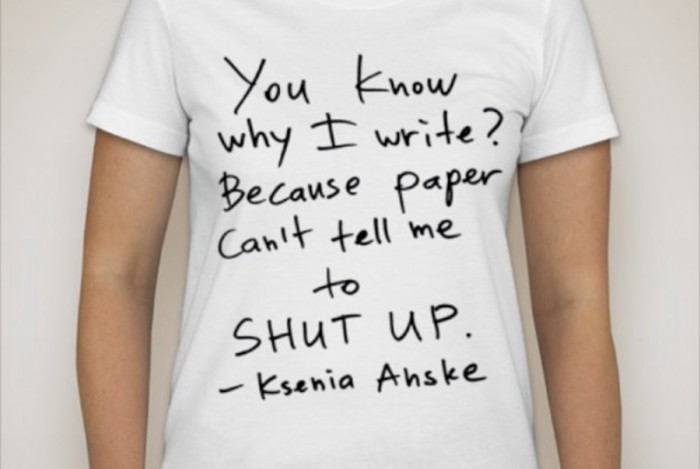 Anske's printed tweet t-shirts, for sale on her website. (Photo courtesy Ksenia Anske)