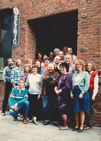 The staff of Pike Market Clinic in the 1980s, where nurse Carol Glenn worked in Seattle in the 1980s. It wasn't until she worked at Harborview Madison Clinic that she began taking unused HIV/AIDS medicine and sending them to developing countries. (Photo courtesy Carol Glenn)