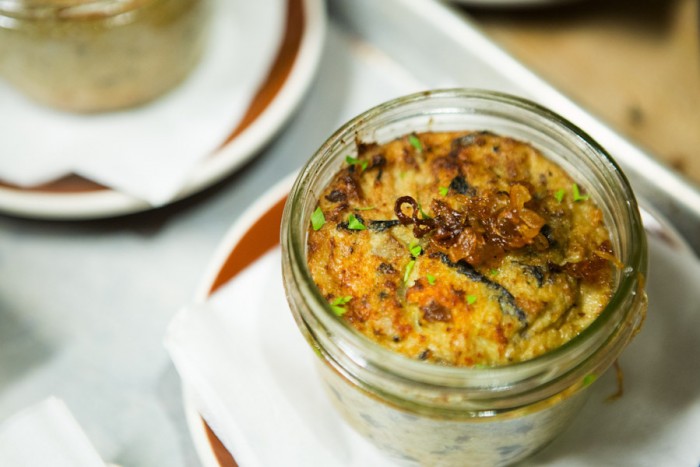 The Cauliflower and Wild Mushroom Kugel served at the "A Monday Night in Winter" pop up restaurant. Sisters Anna and Molly Goren, Seattleites who organized the event, hope it will help bring more Jewish food choices to the area. (Photo by Lindsey Wasson / The Seattle Times)