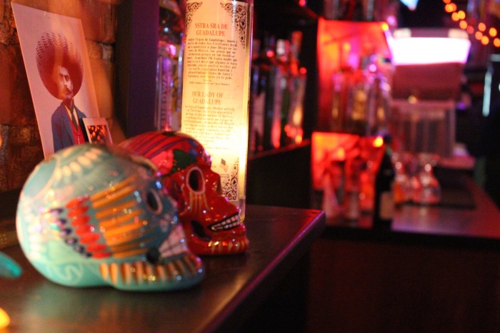 Día de los Muertos skulls at Nacho Borracho liven the atmosphere and provide a dose of Mexican-themed flair. (Photo by Nicole Einbinder)