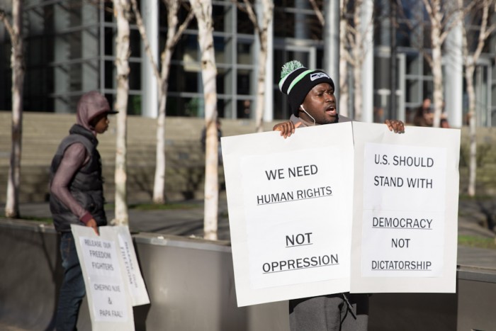 Gambian American protestors gather outside the Federal Courthouse on Monday. (Photo by Alex Garland)