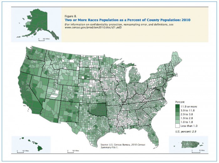 Census data shows multiracial populations concentrated in the western U.S.