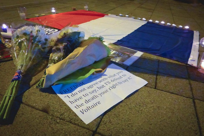 French Seattle vigil for Charlie Hebdo