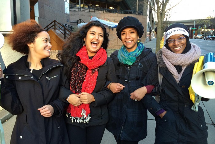 The four ladies of Women of Color for Systemic Change in front of the Seattle's federal building shortly after a Dec. 6 "Black Lives Matter" protest they led. (Photo courtesy of Jazmine Monet)